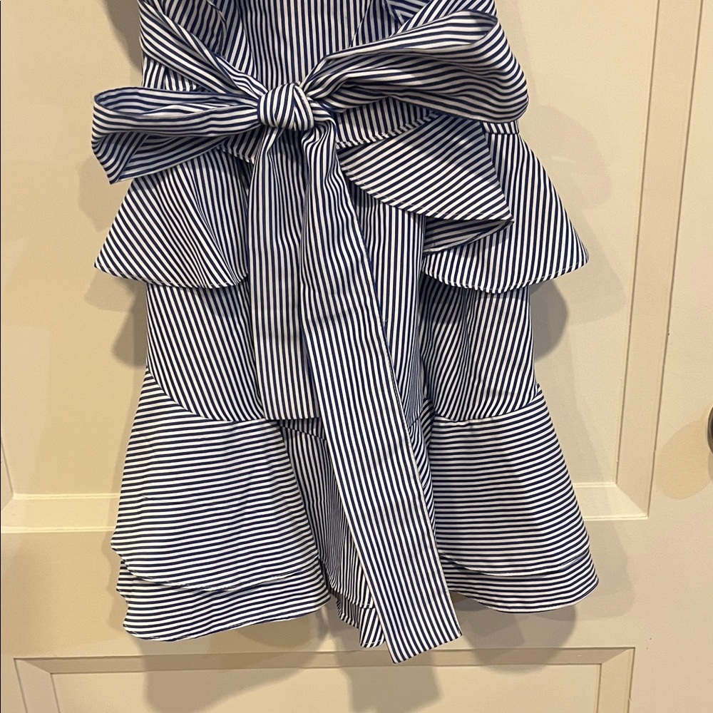 Navy Striped Ruffle Mini Dress - Picture 4 of 4
